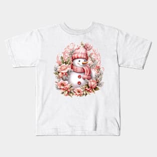 Pink Christmas Snowman Kids T-Shirt